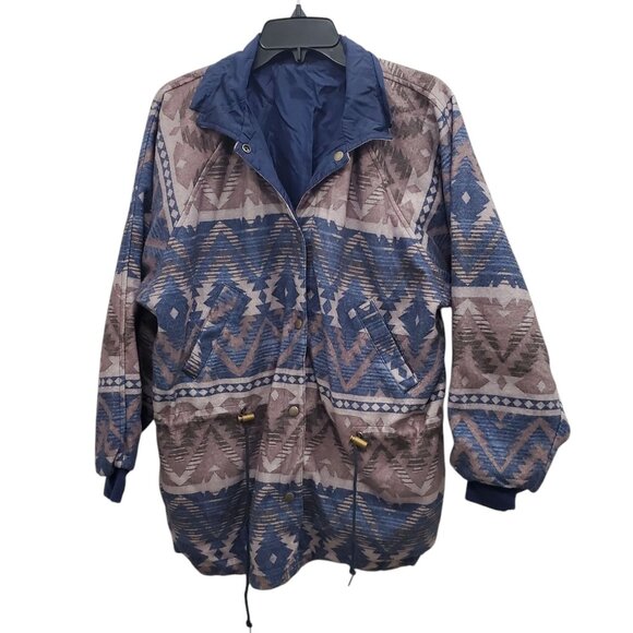 Vintage Other - Casual Club Vintage 80s‎ Reversible Fleece Southwest Nylon Windbreaker Jacket S